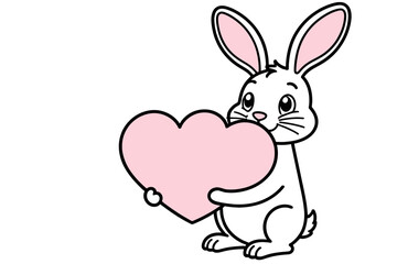 Obraz premium Cute Bunny with Pink Heart Illustration - Valentines Day Rabbit Artwork - Whimsical Animal Design - Love and Affection Graphic - Cartoon Bunny Holding Heart