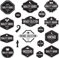 Vintage Black and White Quality Goods Badge and Label Collection