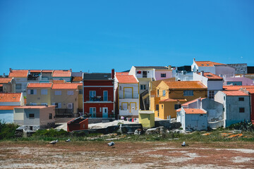 multicolored houses in Peniche Portugal. old fishermen's neighborhood.