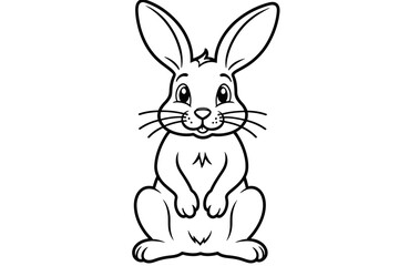 Obraz premium Cute Cartoon Bunny Illustration - Adorable Rabbit Character for Kids - Black and White Outline Drawing of a Funny Easter Bunny- Perfect for Coloring Pages