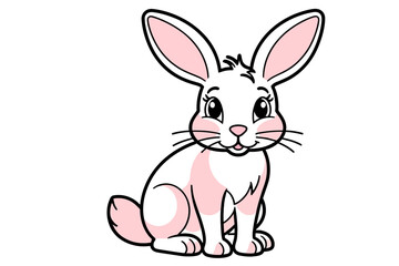Cute Cartoon Bunny Illustration - Adorable White Rabbit with Pink Details - Perfect for Easter and Spring Designs - Vector Animal Clipart Image