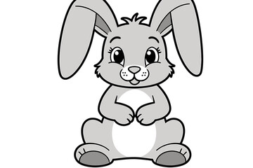 Cute Cartoon Rabbit Illustration-Adorable Gray Bunny Drawing-Perfect for Easter Crafts and Springtime Designs-Kids Illustration-Animal Clip Art