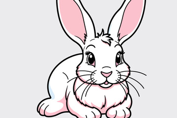 Obraz premium Cute Cartoon Rabbit Illustration-Adorable White Bunny with Pink Accents-Perfect for Easter Crafts and Spring Designs-Animal Art for Kids Projects