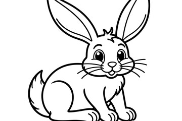 Cute Cartoon Rabbit Illustration-Black and White Bunny Drawing for Kids-Adorable Outline of a Rabbit with Big Ears and a Fluffy Tail-Easy to Color Rabbit Image