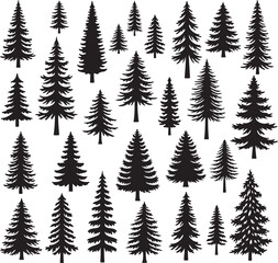 Black Silhouette Pine Tree and Evergreen Forest Collection