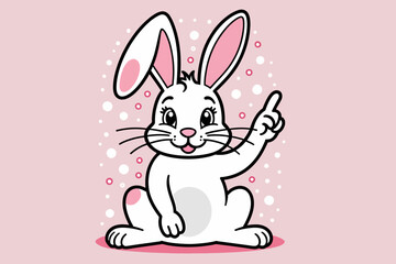 Fototapeta premium Cute Easter Bunny Illustration - Cartoon Rabbit Character with Pink Accents - Fun Animal Graphics for Spring Projects-Easter bunny pointing up_