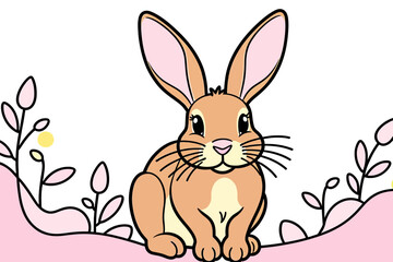 Fototapeta premium Cute Easter Bunny Illustration with Floral Details-Perfect for Spring Designs-Download this Adorable Rabbit Image for Cards and Decorations-Rabbit art for you