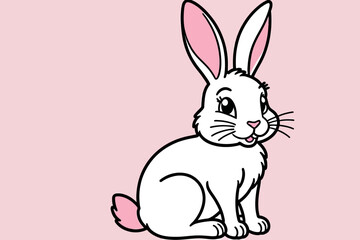 Fototapeta premium Cute Easter Bunny Illustration-Adorable White Rabbit with Pink Accents-Perfect for Springtime Graphics-Whimsical Animal Art for Kids