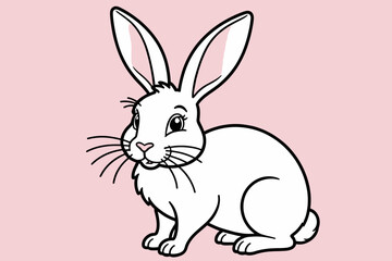 Fototapeta premium Cute White Bunny on Pink Background - Easter Rabbit Illustration - Adorable Cartoon Animal for Kids Projects and Spring Designs