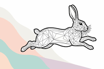 Geometric Bunny Illustration- Modern Rabbit Design- Minimalist Animal Art- Line Art Rabbit- Polygonal Hare- Unique Pet Illustration- Pastel Background