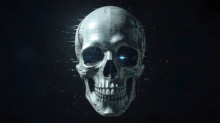 Skull with Digital Glitch and Lightning Effects