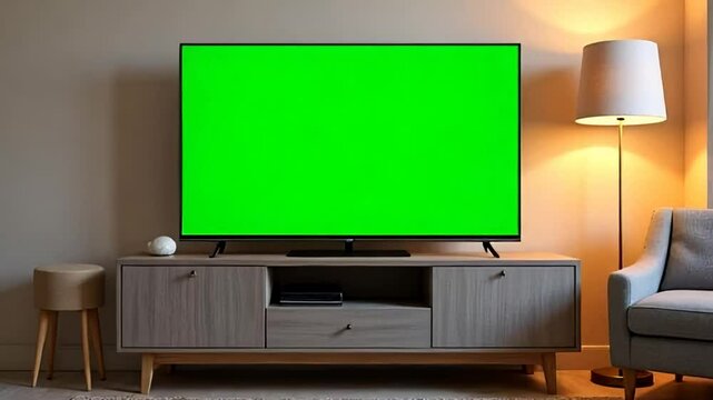 Modern Living Room Interior Video with Green Screen TV Display