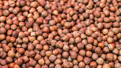 A pile of hazelnuts in market