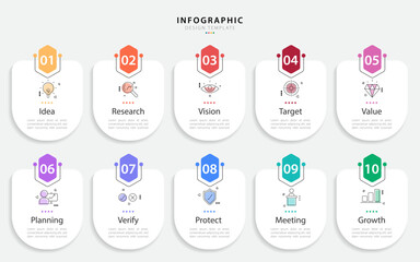 Infographic 10 step timeline journey, calendar Flat simple infographics design template. presentation graph. Business concept with 10 options, number vector illustration.