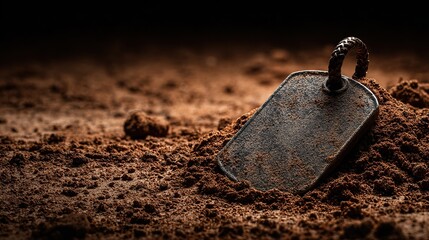 and keyword list based on the image

 Metal Tag Lies Abandoned In Earthy Soil, Unearthing Memories From Long Forgotten Past