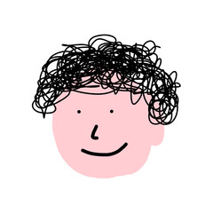 Hand-drawn character with curly scribble hair and rosy cheeks. A minimalist and quirky doodle style perfect for personality, emotion, or self-expression themes.