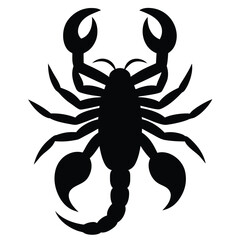 Black silhouette of a scorpion with raised claws and segmented tail