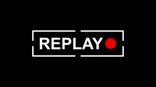 Replay sign icon animation for sport, movie and video editing on transparent background. Alpha channel 4K video