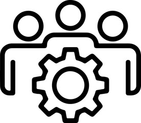 Teamwork and collaboration represented by a gear and three stylized people icons