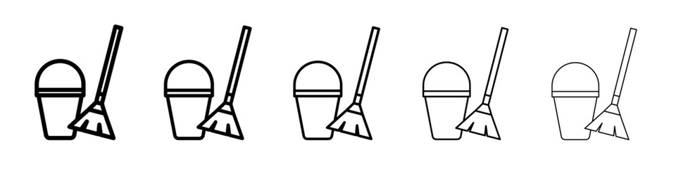 besom with stick and pail icon vector outline symbol or illustration © Muhtemel