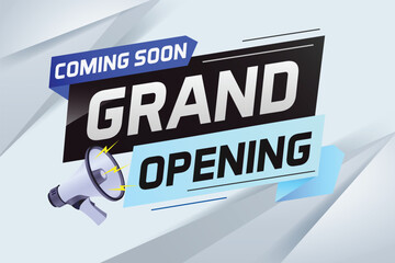 coming soon grand opening word concept vector illustration with megaphone and 3d, web, mobile app, poster, banner, flyer, background, gift card, coupon, label, wallpaper
