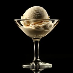 Enjoying a single scoop of vanilla ice cream in a glass dish indoor setting digital photography close-up view cool treat experience