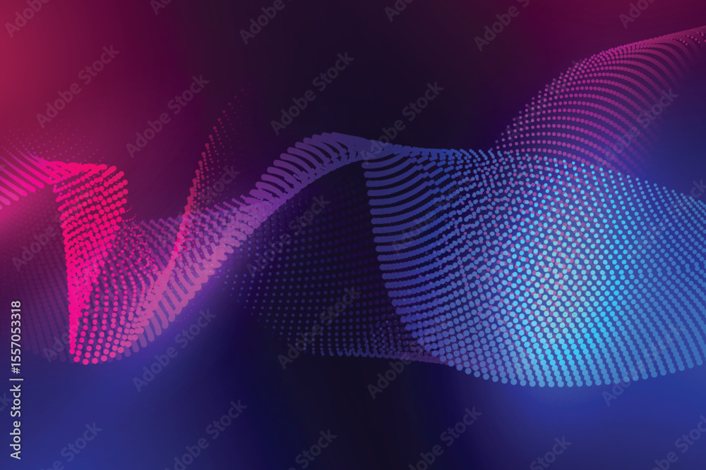 Poster abstract wave pattern with pink and blue gradient on a dark background isolated on transparent backg