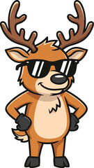 Cool Reindeer Mascot Cartoon Wearing Sunglasses, Perfect for Holiday Fun, Winter Celebrations, and Festive Seasonal Designs