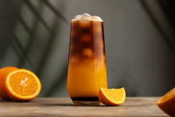Iced bumble or bamblbee coffee. Layred refreshing drink with espresso, caramel syrup and freshly...