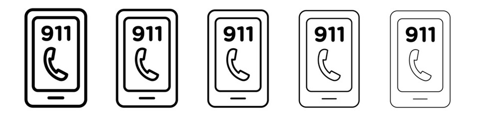 Call 911 phone number icon vector outline symbol or illustration