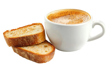 Freshly Brewed Coffee in a White Mug with Toasted Bread Slices for a Cozy Morning Meal or Snack Perfect for Breakfast or Brunch Enjoyment