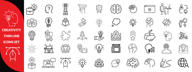 Creativity thin line icons set. Idea, creative solution and thinking, innovation icon. Editable stroke. Vector illustration, big icon set 