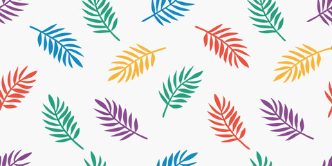Fototapeta premium Colorful Leaf Pattern: A vibrant, abstract pattern showcases an array of multi-colored leaf designs on a plain background. The dynamic arrangement of shapes evokes a sense of creativity, nature.