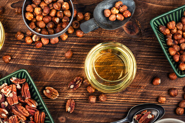 Healthy vegetable nuts oil bottle.