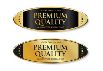 A luxurious and modern Premium Quality badge design featuring a stylish gold and black color palette on a clean white background
