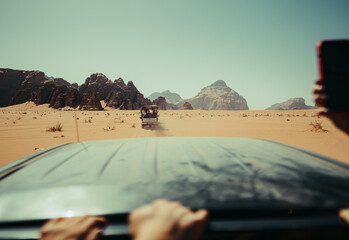 Off-Road Desert Safari Convoy in Wadi Rum, Jordan