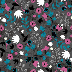 Floral pattern seamless ,flower branches seamless pattern , vector , illustration ,flowers pattern design Seamless flower pattern with colorful little flowers. Simple flat bright flowers background