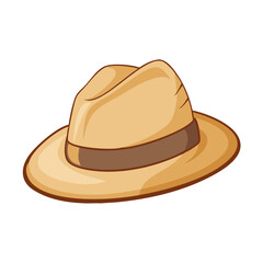 Classic Straw Fedora Panama Hat with Brown Band Isolated Vector Illustration