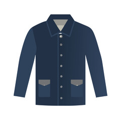 Simple Flat Blue Utility Jacket Vector Illustration with Collar and Front Pockets