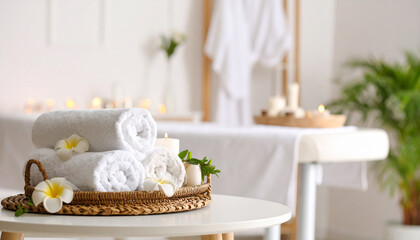 &ldquo;Beautiful Spa Composition on Table in Modern Wellness Center for Relaxation and Tranquil Atmosphere&rdquo;