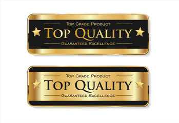 A luxurious and modern Premium Quality badge design featuring a stylish gold and black color palette on a clean white background