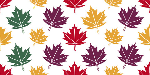 Autumnal Leaf Patterns: A vibrant and artistic display of multicolored maple leaves, capturing the essence of fall with a touch of minimalist style, perfect for seasonal designs.