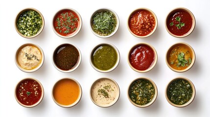 Set of different dip sauces top view.