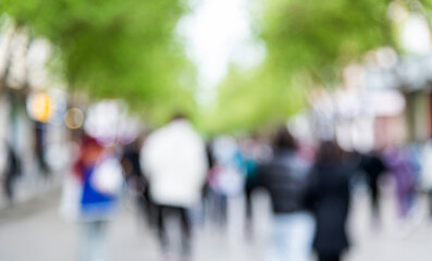Blurred people walking on the street