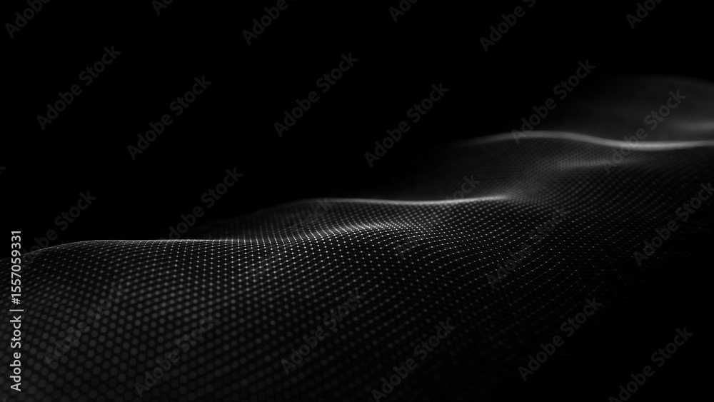 Poster futuristic moving wave. digital dark background with moving particles. big data visualization. 3d re