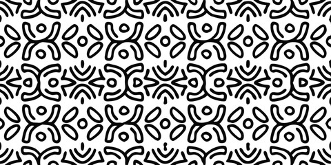 Abstract Black and White Pattern: A repeating geometric pattern of abstract shapes in black and white. Perfect for backgrounds or textures.