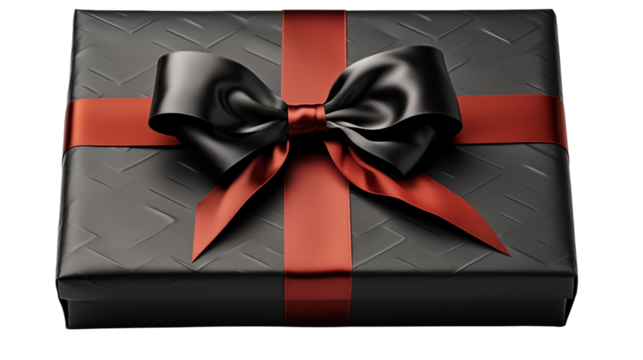 Elegant black gift box with red ribbon, perfect for celebrations, holidays, or showing appreciation to someone special transparent.