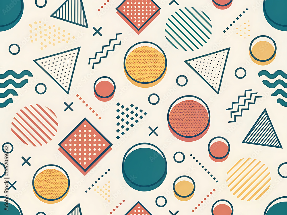 Fototapete seamless geometric pattern abstract shapes, retro design, modern texture, background for print and w