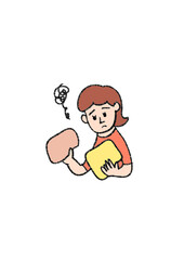 買い物で商品を手に憂鬱そうな女性