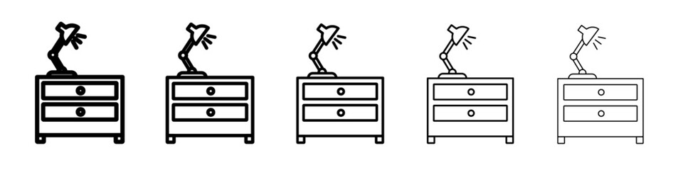 Desk with lamp icon vector outline symbol or illustration